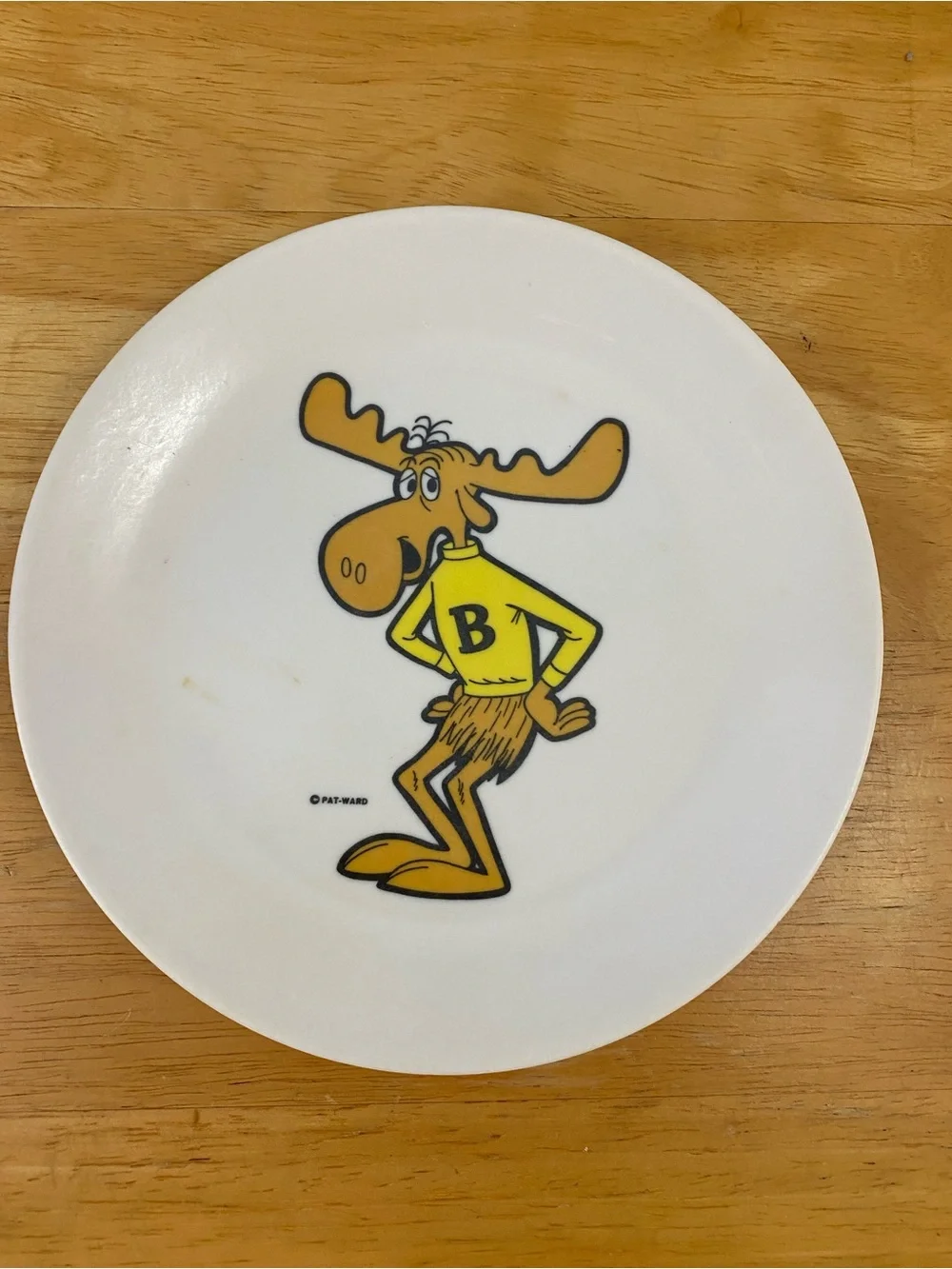 Vintage 1960s Melmac children's plate featuring Bullwinkle J. Moose